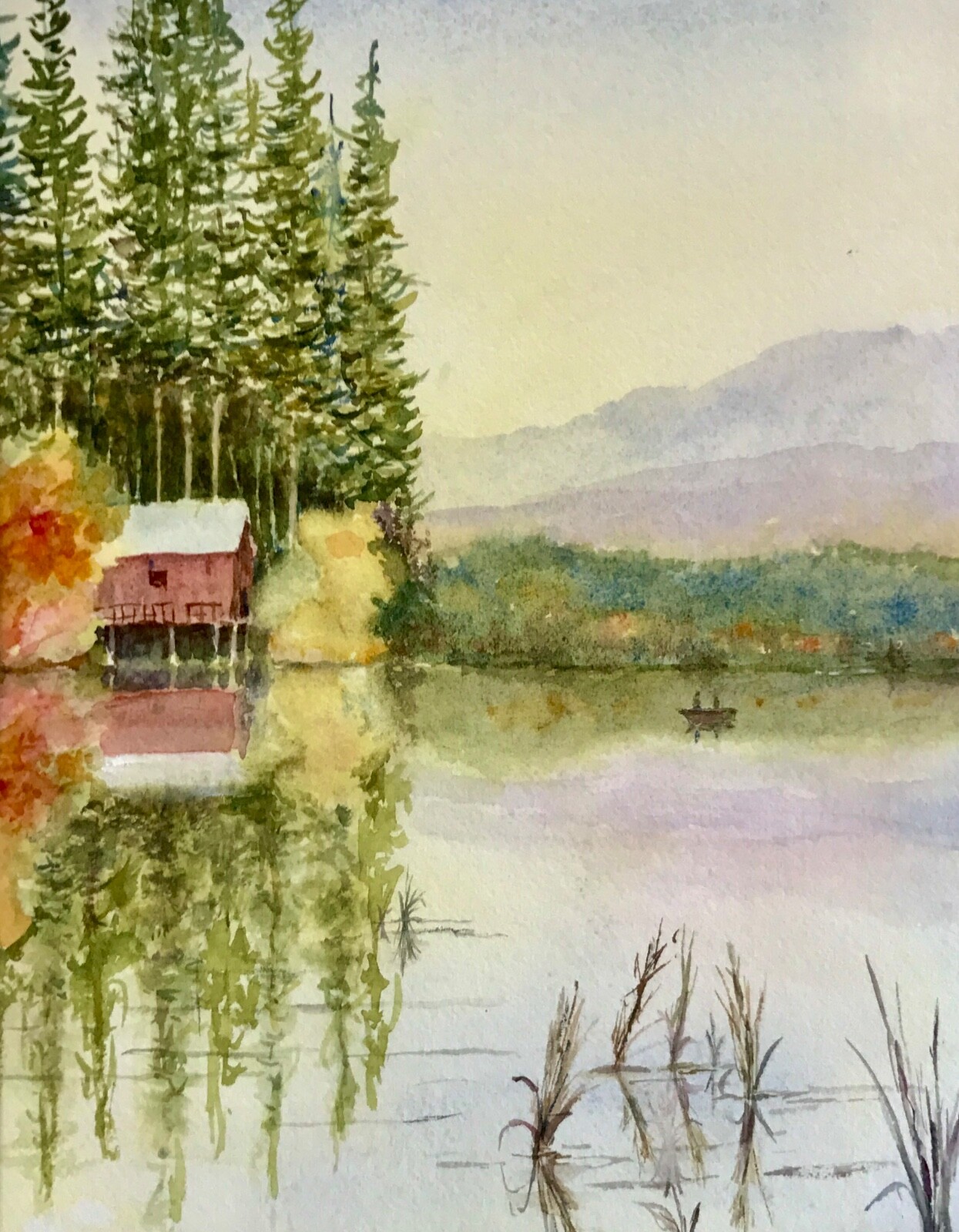 Fall Fishing, Blank Greeting Cards w/envelopes, Notecards, Original Art