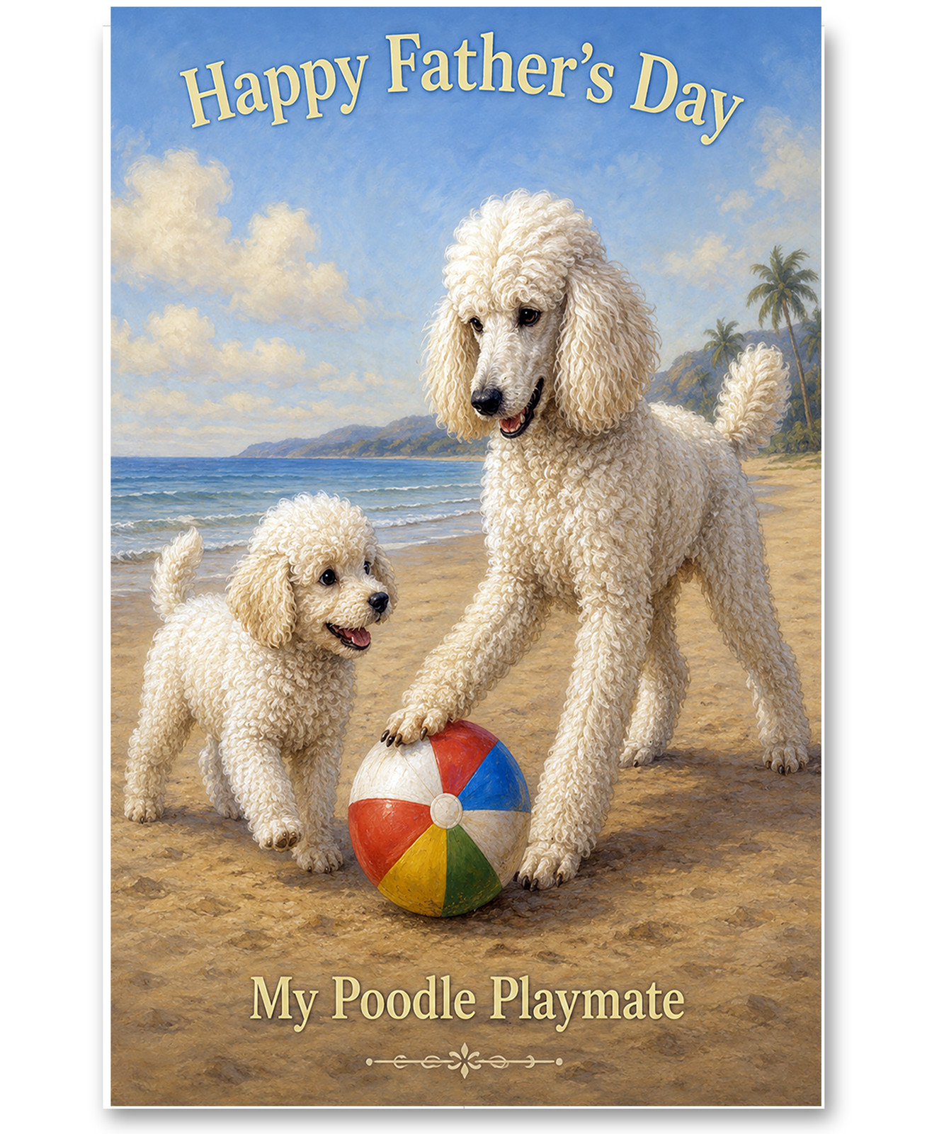 Standard Poodle – Playing on Beach – Father’s Day Card