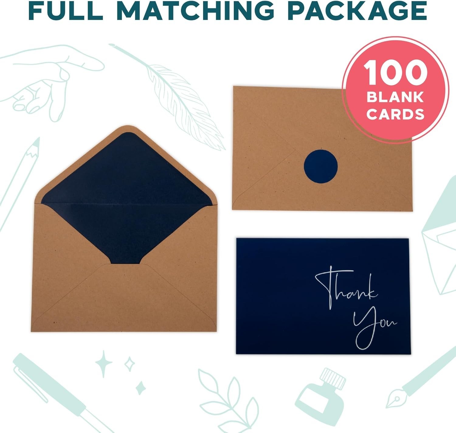 Thank You Cards With Envelopes Bulk Set & Stickers – 100 Pack 4×6 Blank Thank…