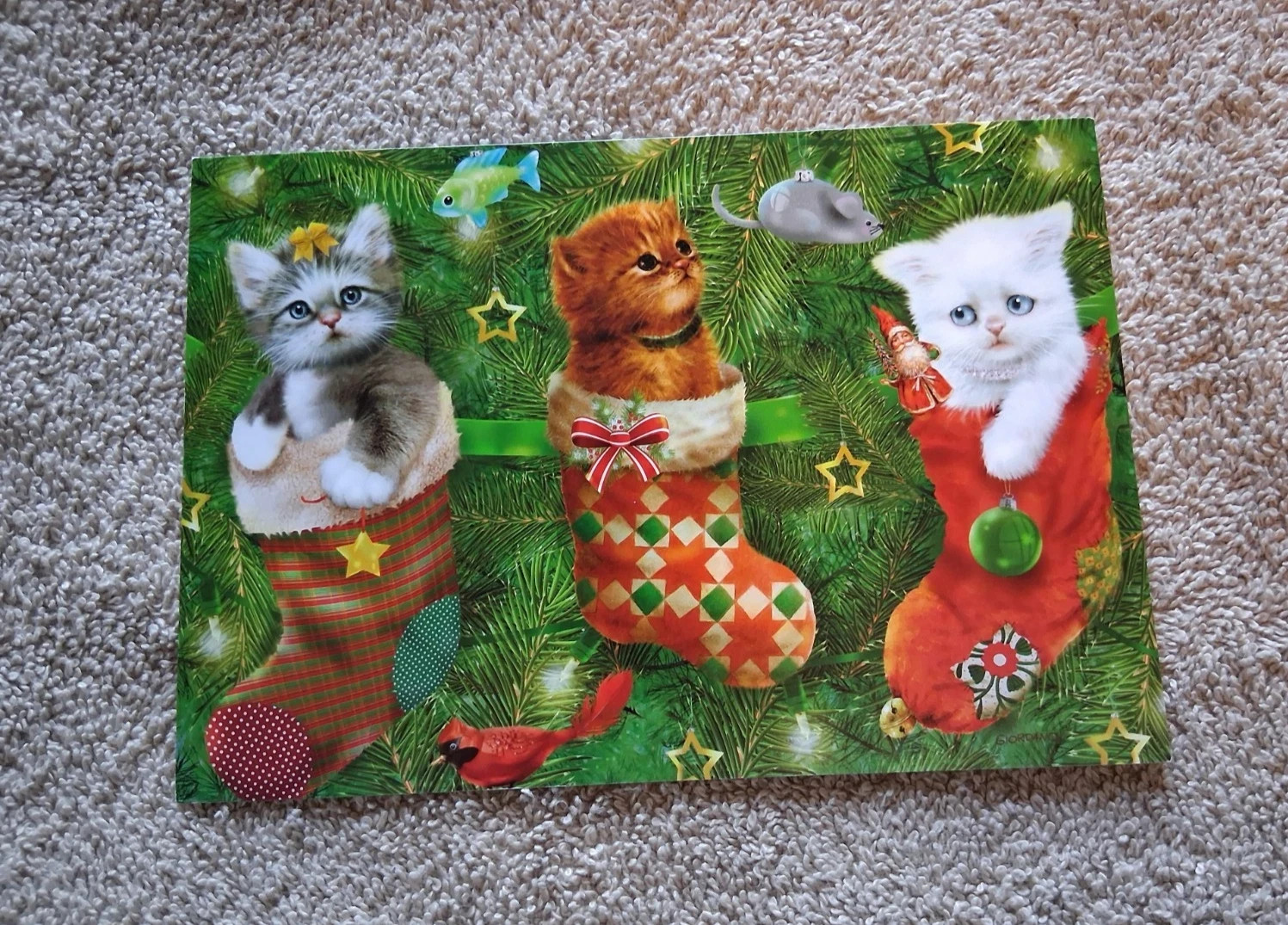 Cat Kitten Christmas Card Giordano Christian Tree Fireplace Ornament Stocking +