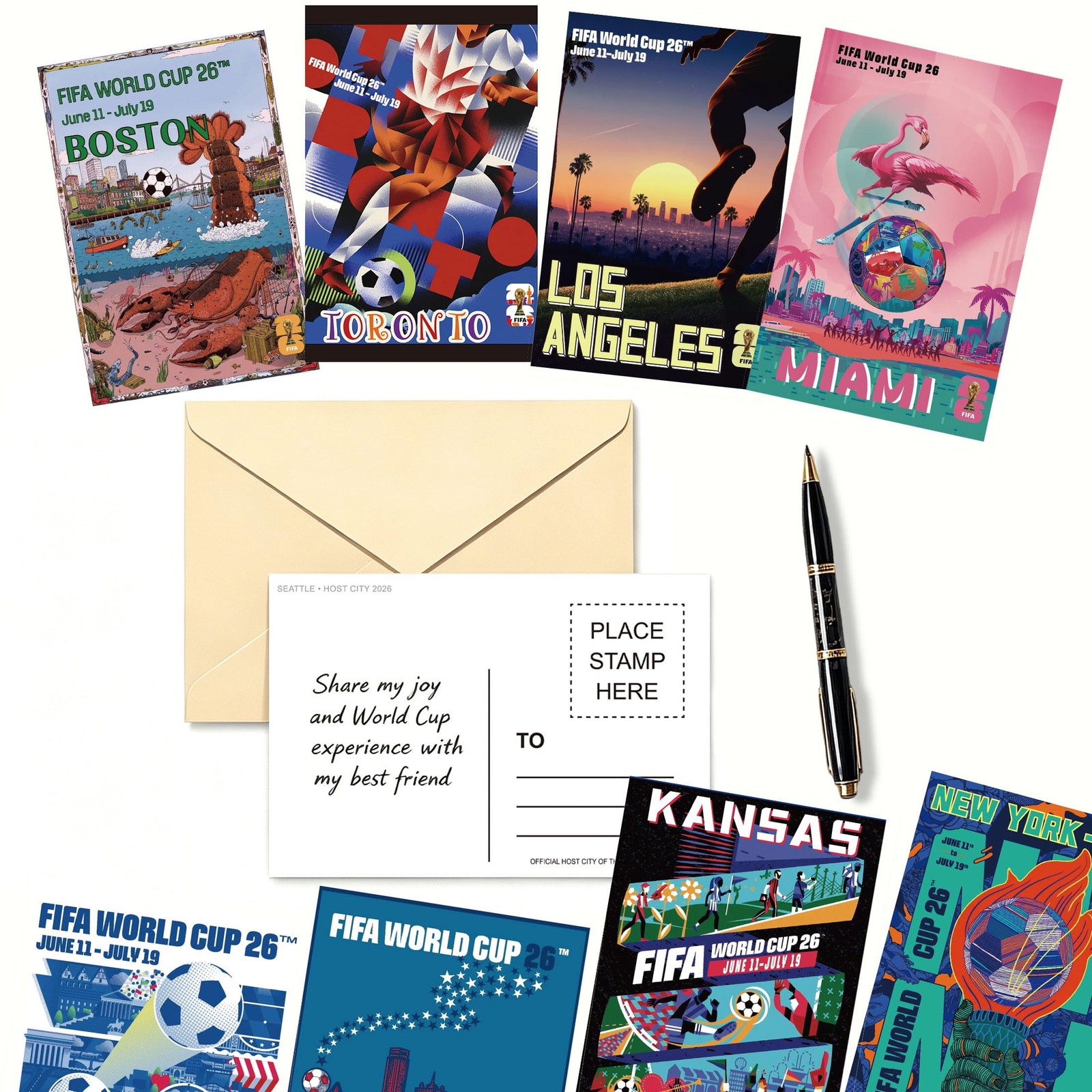 Postcards World Cup Decorations Host City Landmarks 4 x 6 in 32 Count 16 Designs