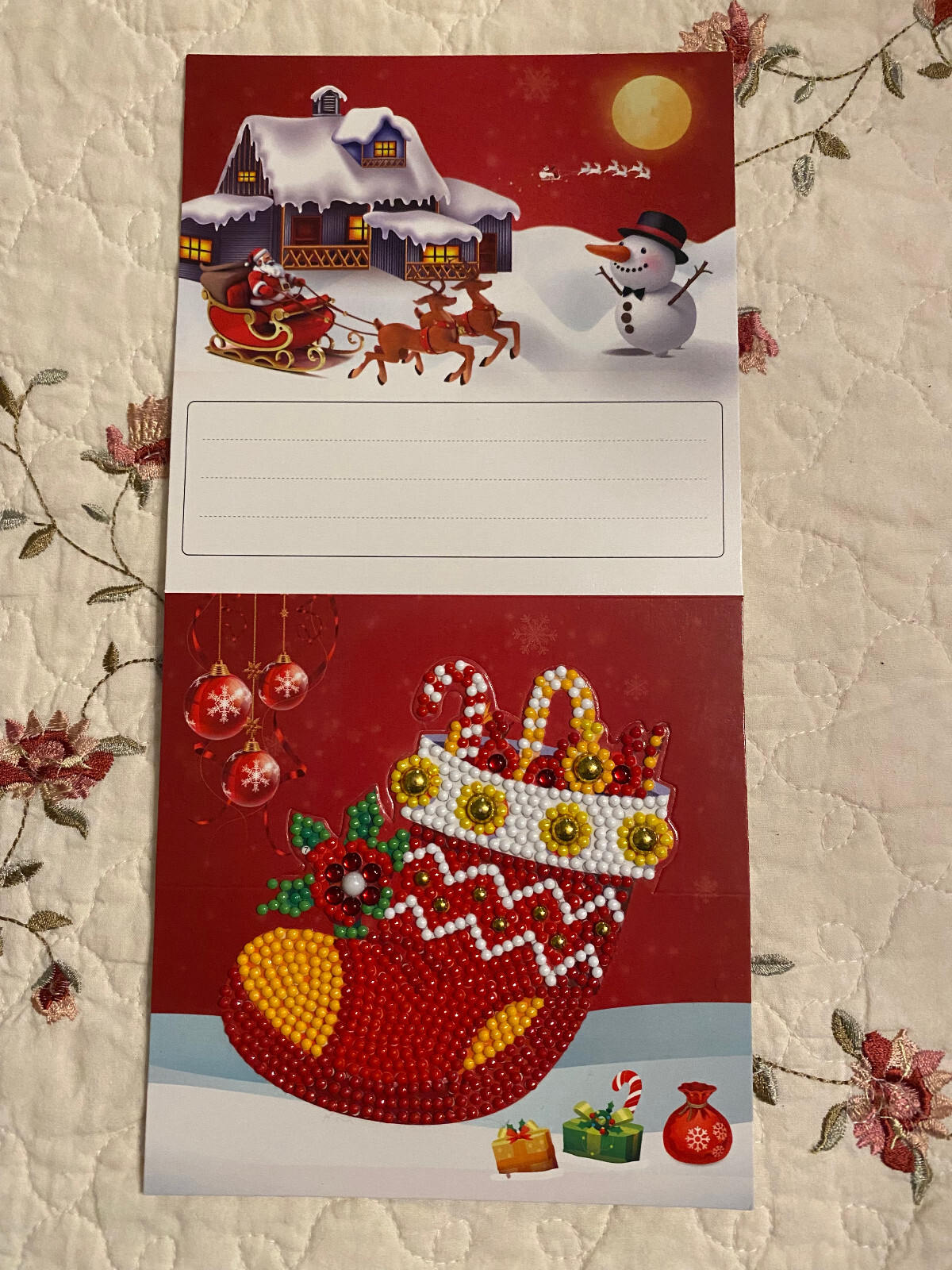 Set of 4 Pop-up Hand Beaded Christmas Greeting Cards
