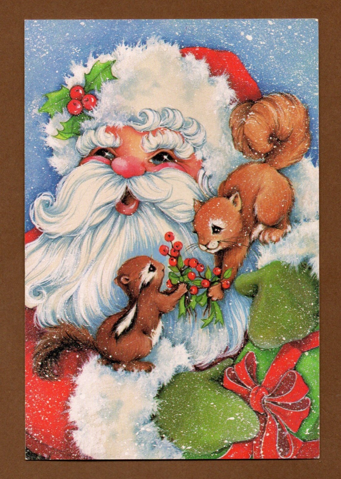 Vintage 1980s Christmas Greeting Card, Santa Squirrel Chipmunk, Retro Holiday