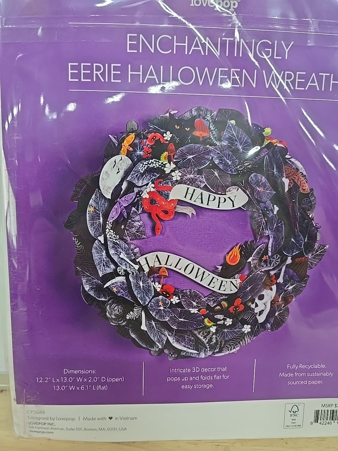 Enchanting Eerie Halloween Wreath Lovepop Card – 3D Pop-up Greeting Card New