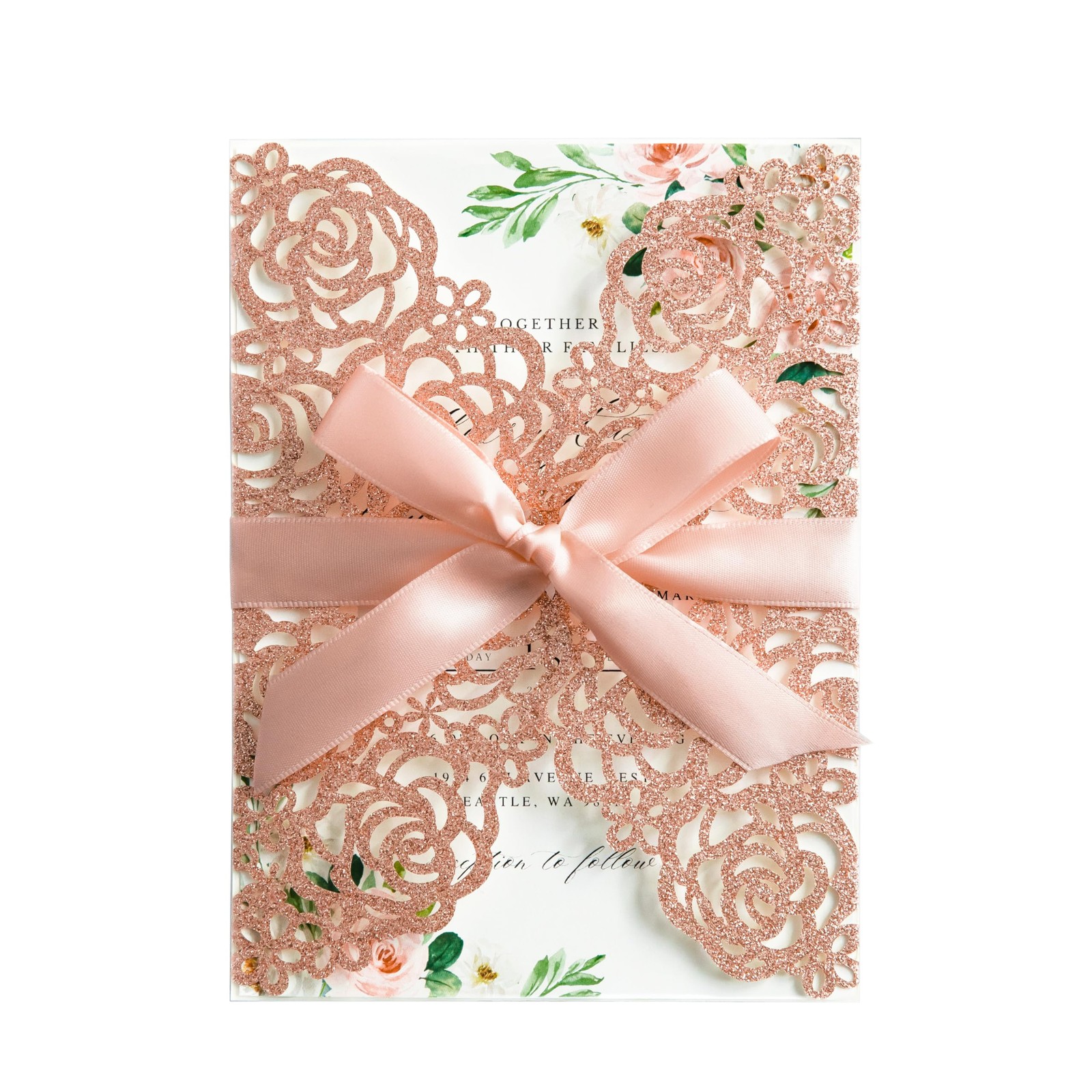 25 PCS 5.12×7.1 Inch Rose Gold Glitter Wedding Invitations Cards Envelopes
