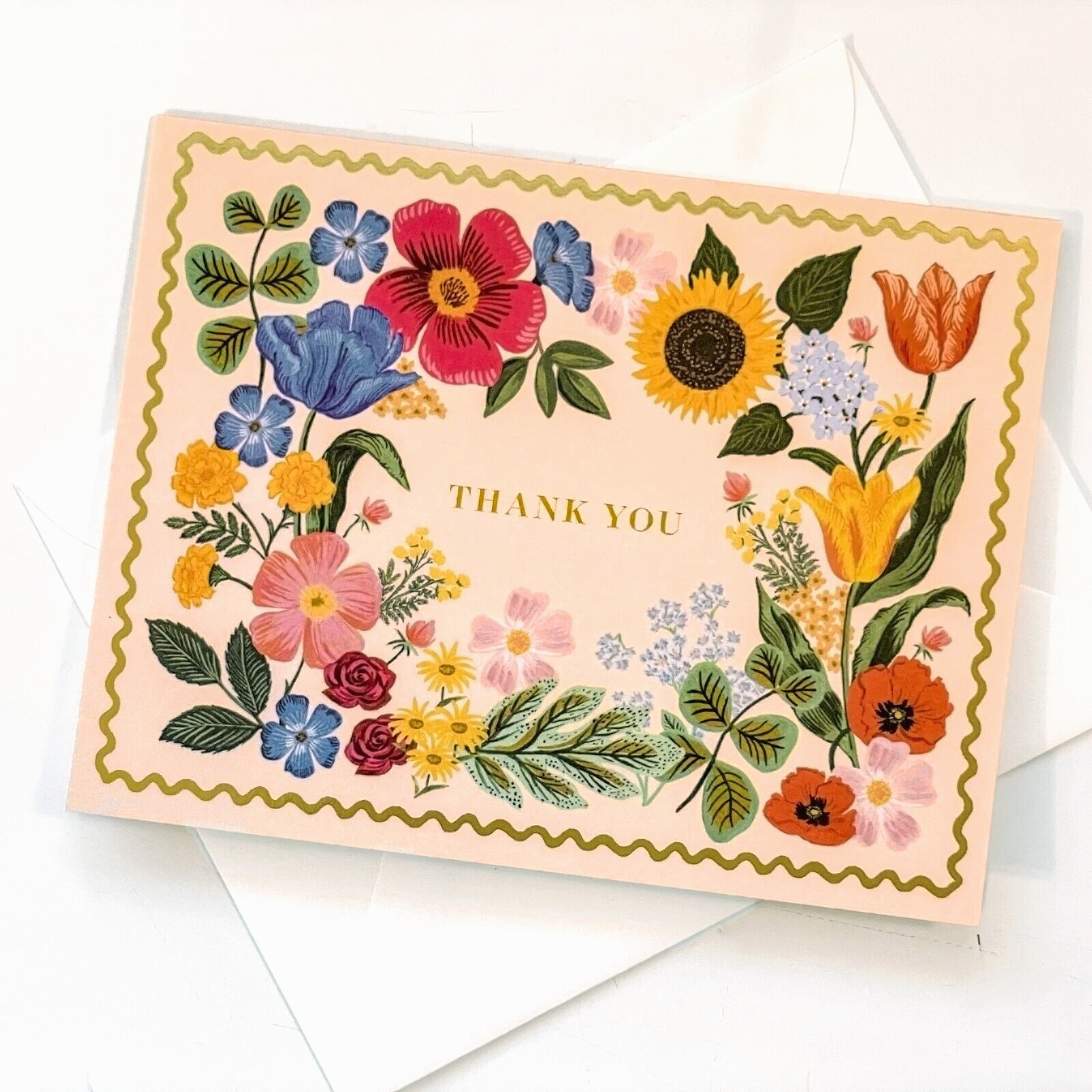 RIFLE PAPER CO. Thank You Card & Envelope – “BLOSSOM” Floral Metallic Blank A2
