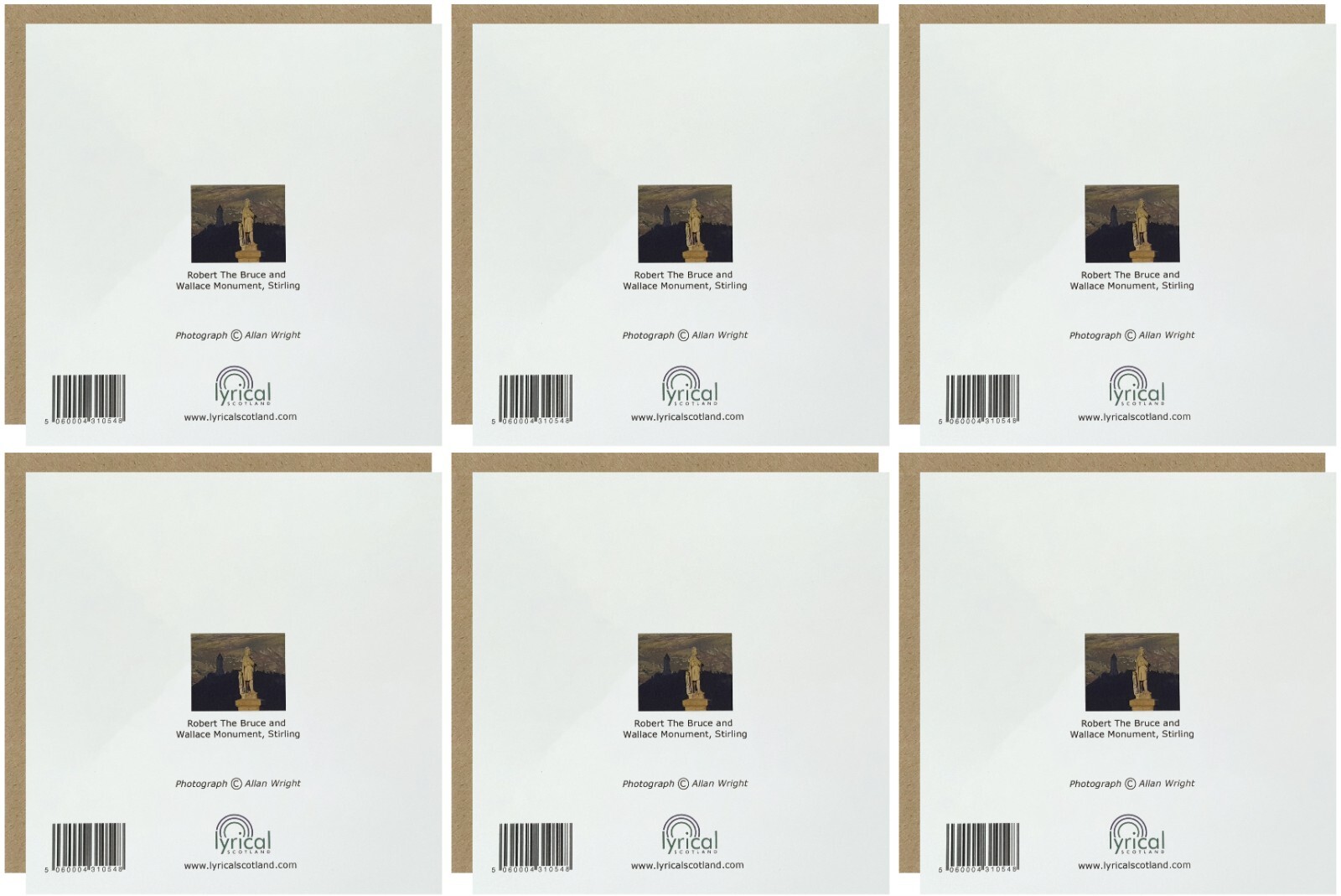 LYRICAL Scotland 6 Set Of 15cm x 15cm Bruce & Wallace Scene of Scotland Birthday