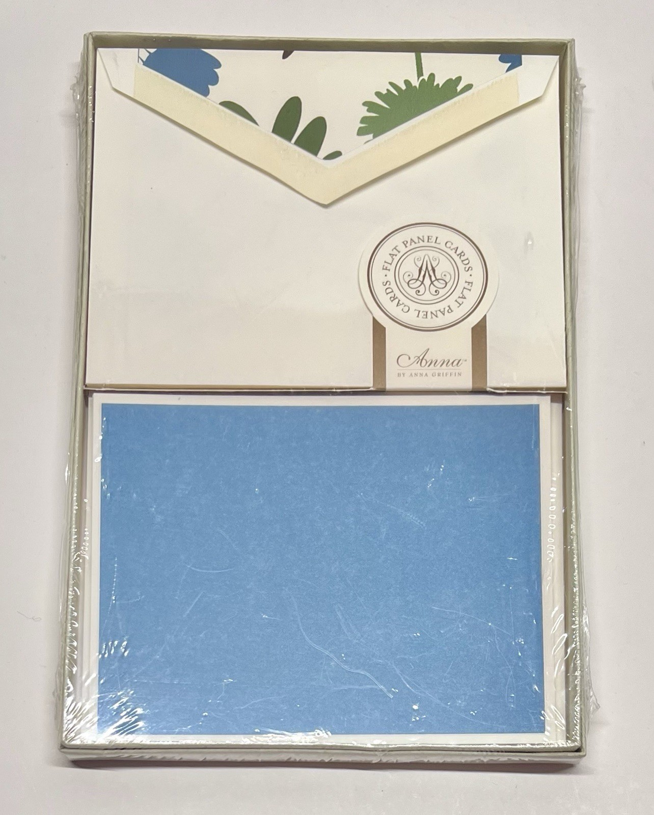 Anna Griffin Blank Greeting Cards ~ Green Fern ~ Flat Panel Embossed Box of 10