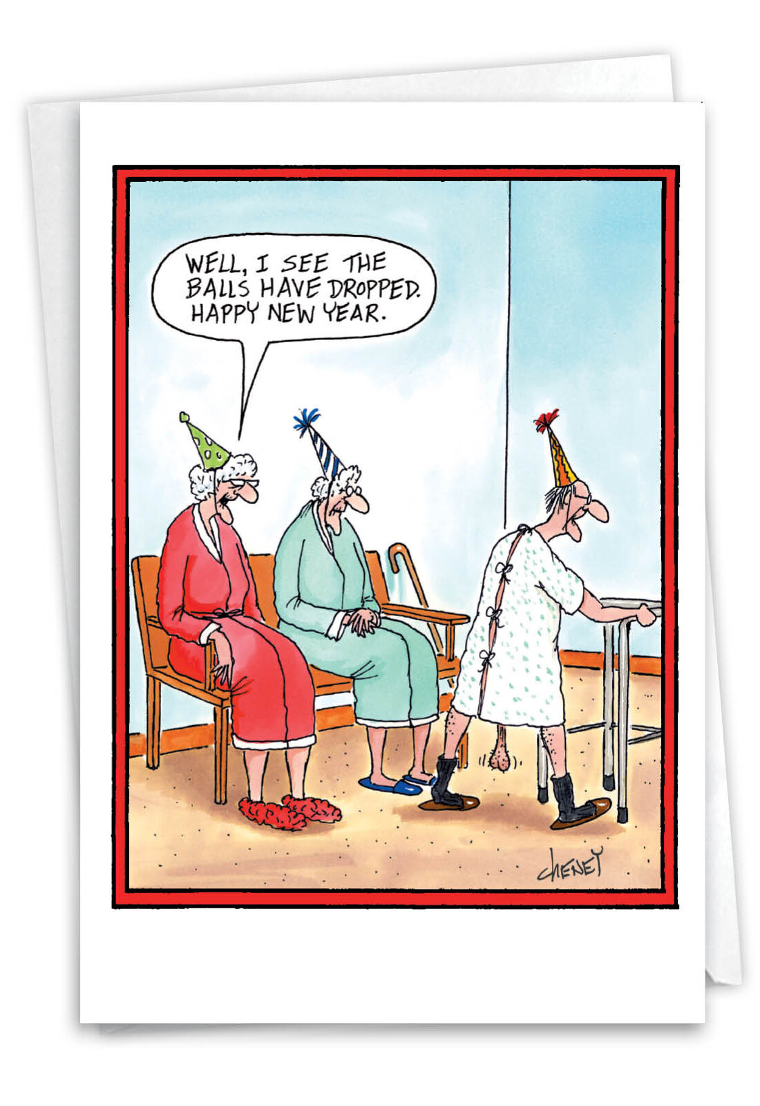 1 Funny New Year Card with Envelope – Balls Dropped 1564