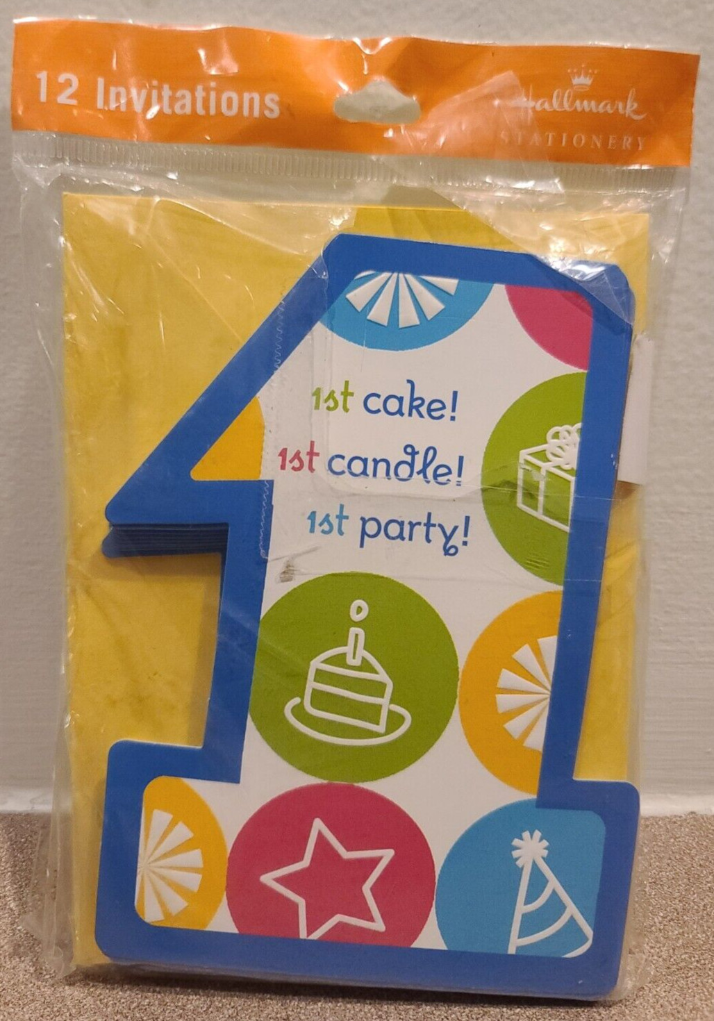 Hallmark 1st Birthday, 1st Cake- Candle- Party- Invitations & Envelopes 12 PACK