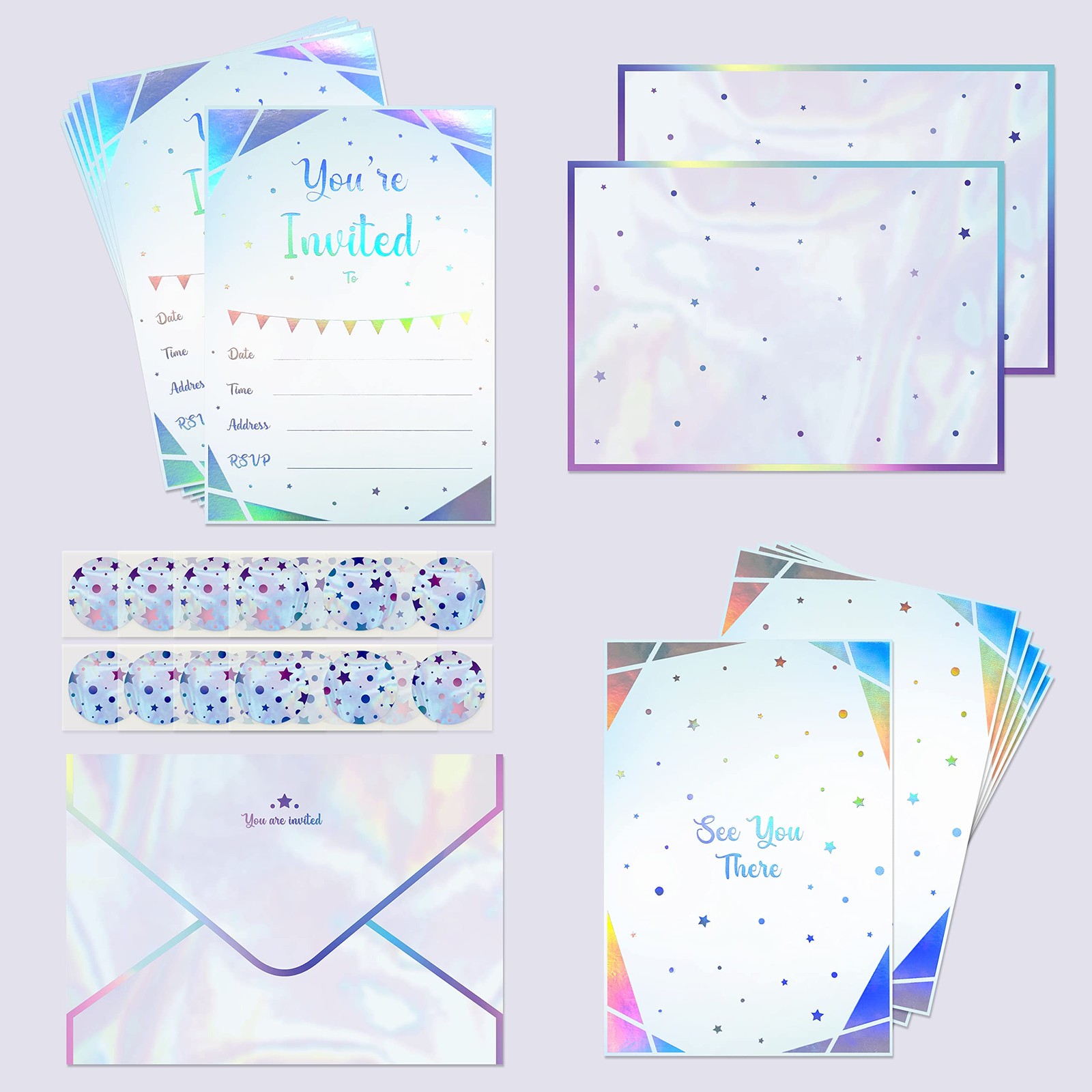 12 Set Iridescent Invitation Card Holographic Invites Birthday Party Wedding …
