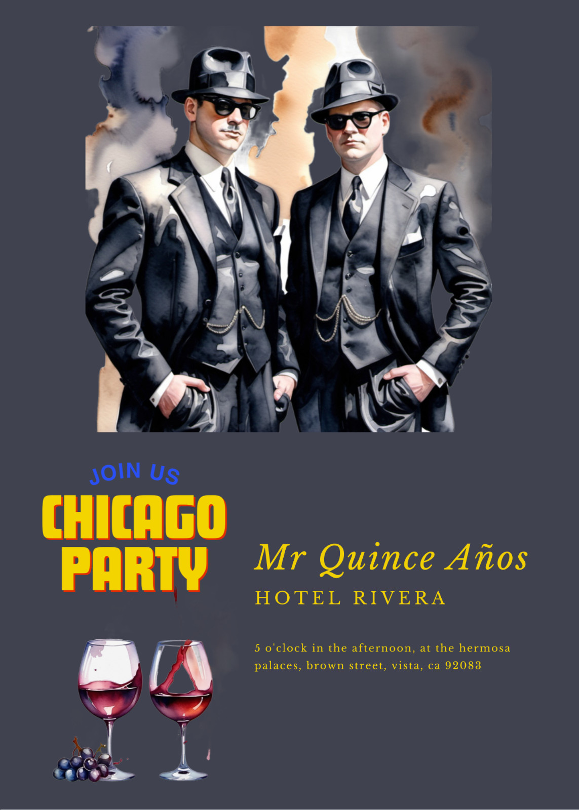 Chicago party collection Strong bois invitation card 5′ x 7′ original design