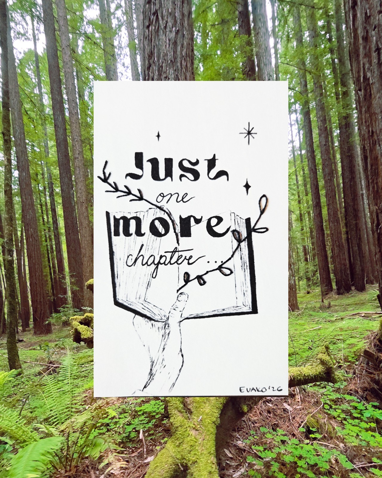 Handmade Postcard “One More Chapter” Lettering Original art with embroidery, 3×6