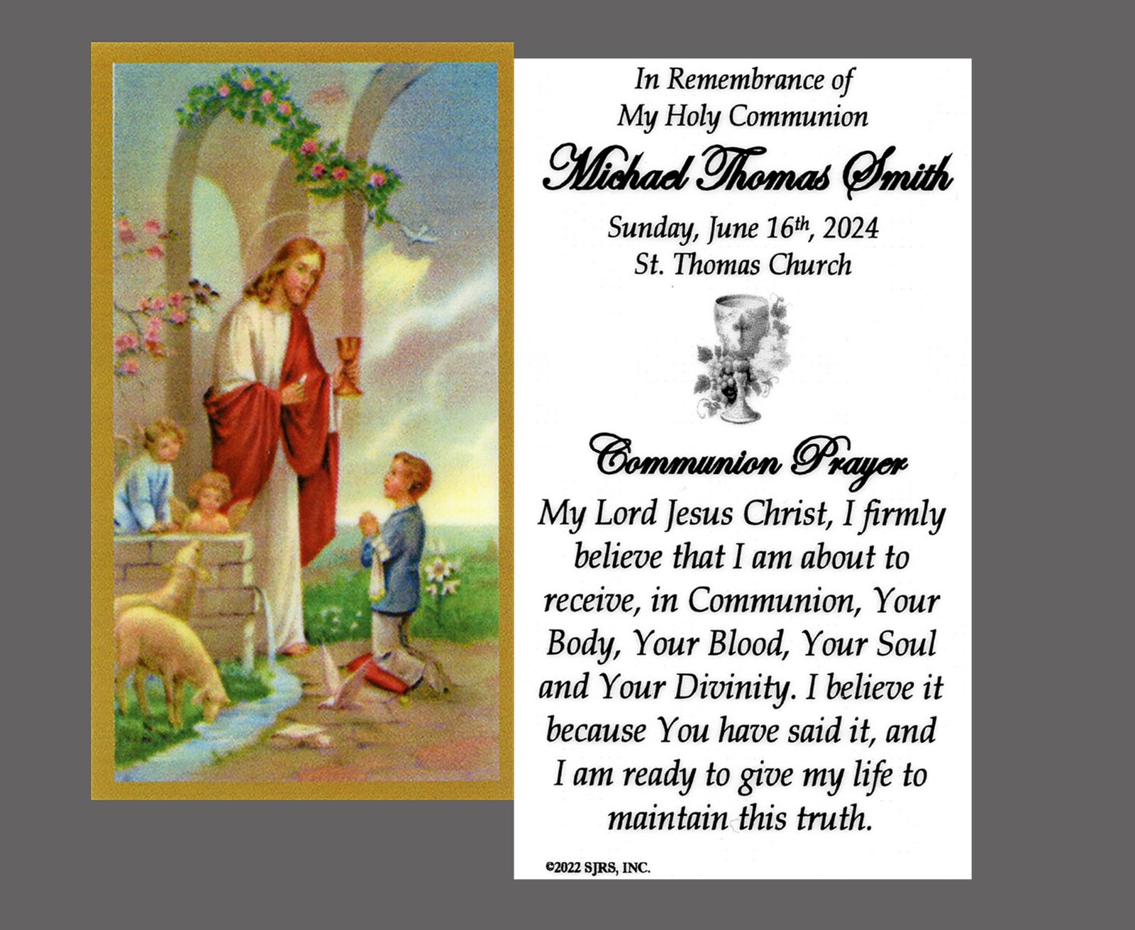 Communion Prayer for Boy – Personalized Laminated Prayer Cards – Pack of 35