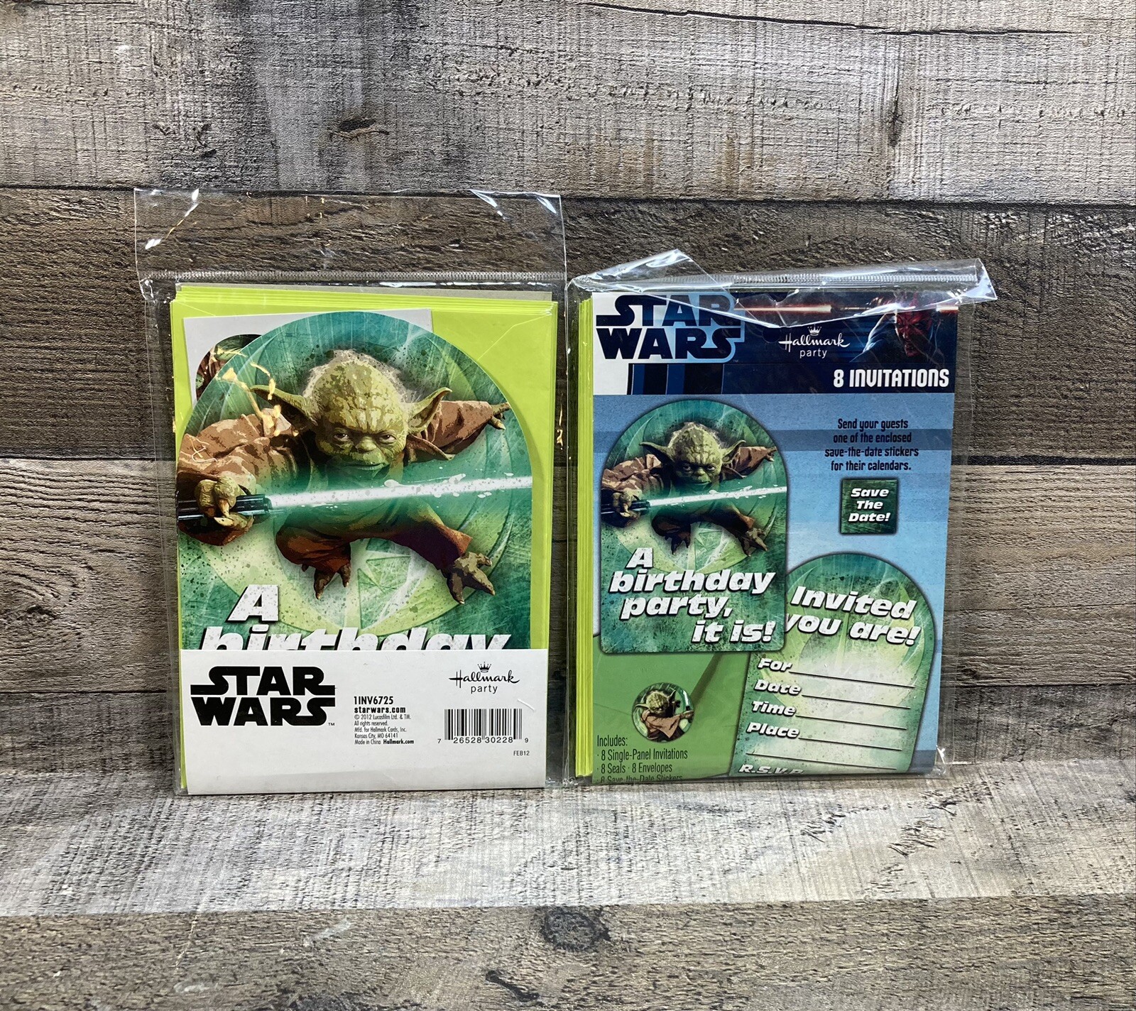 Star Wars Yoda Birthday Party Invitations Hallmark 2012 New Light Saber 2 Packs!