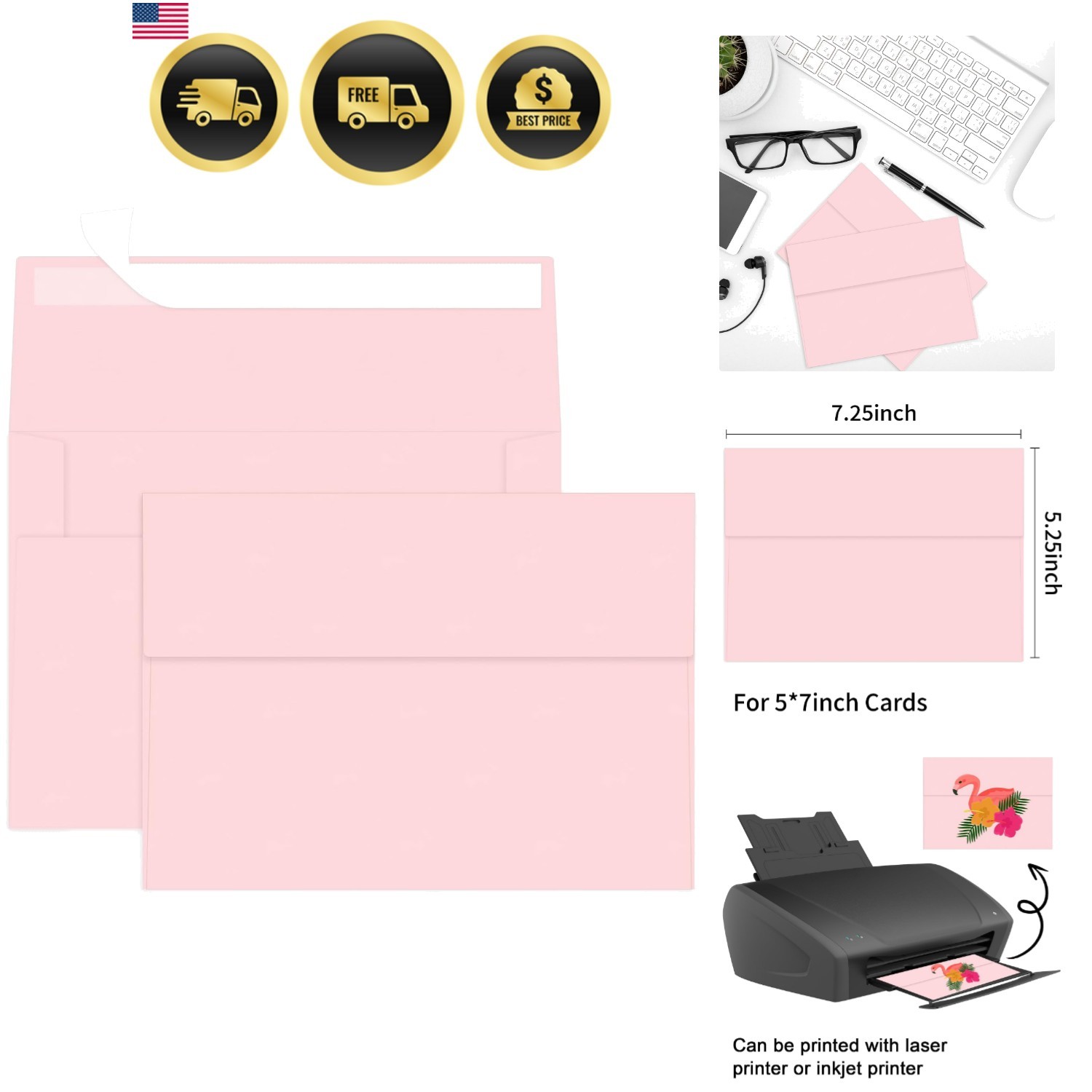 100 Packs Pink 5×7 Envelopes, A7 Envelopes for Card Invitation Wedding Birthd…