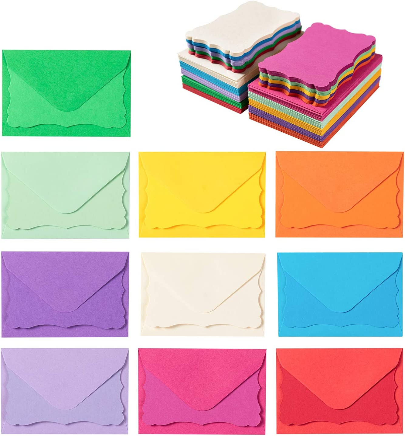 100 Pack Mini Envelopes with Colorful Blank Note Cards Small Self-Adhesive Envel