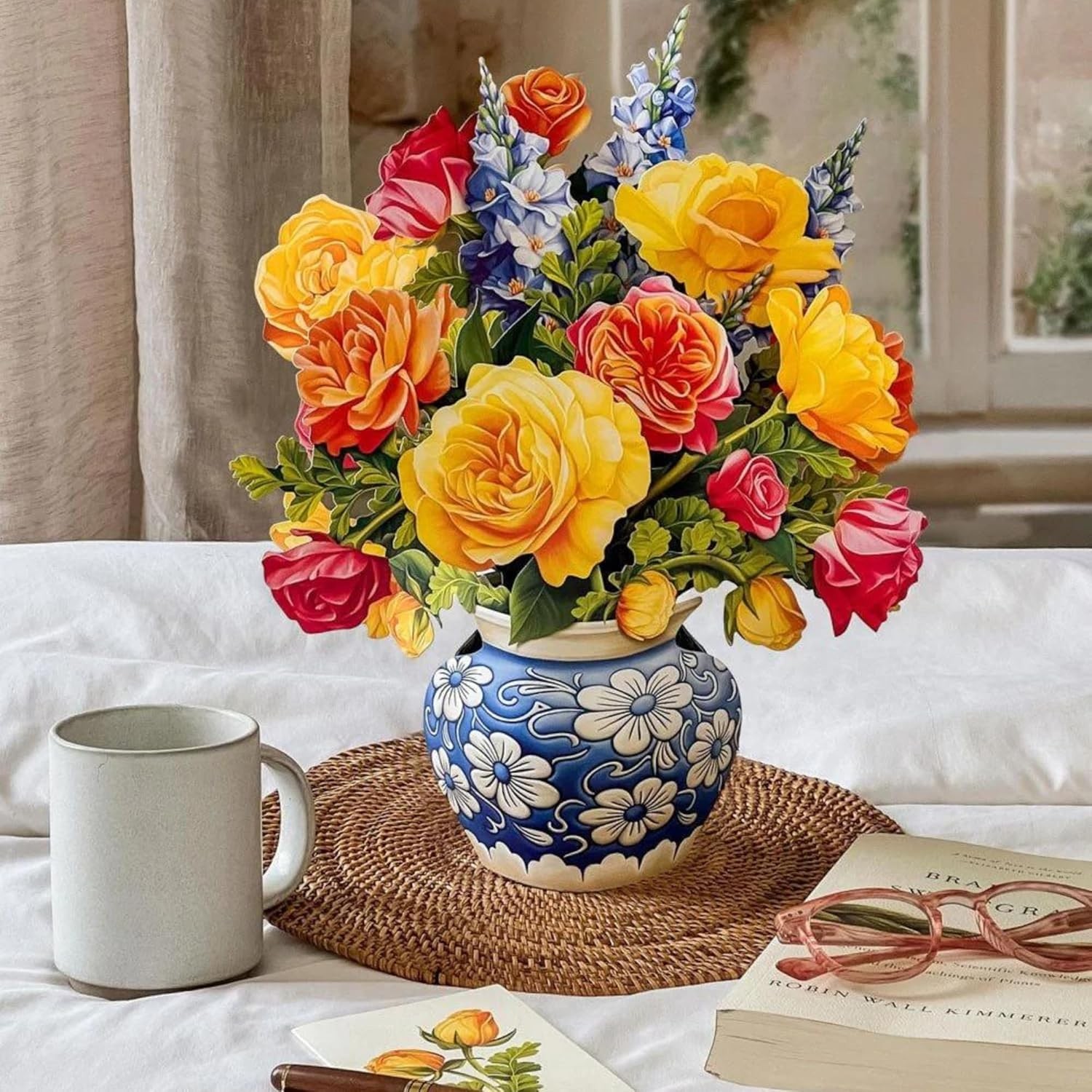 3D Pop Up Card Sorbet Roses 12 Inch Floral Gift with Blank Notecard and Envelope
