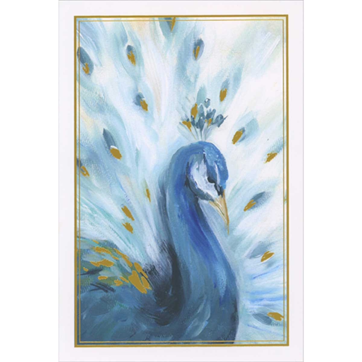 Pictura Peacock Painting with Splashes of Gold Foil Accents Birthday Card
