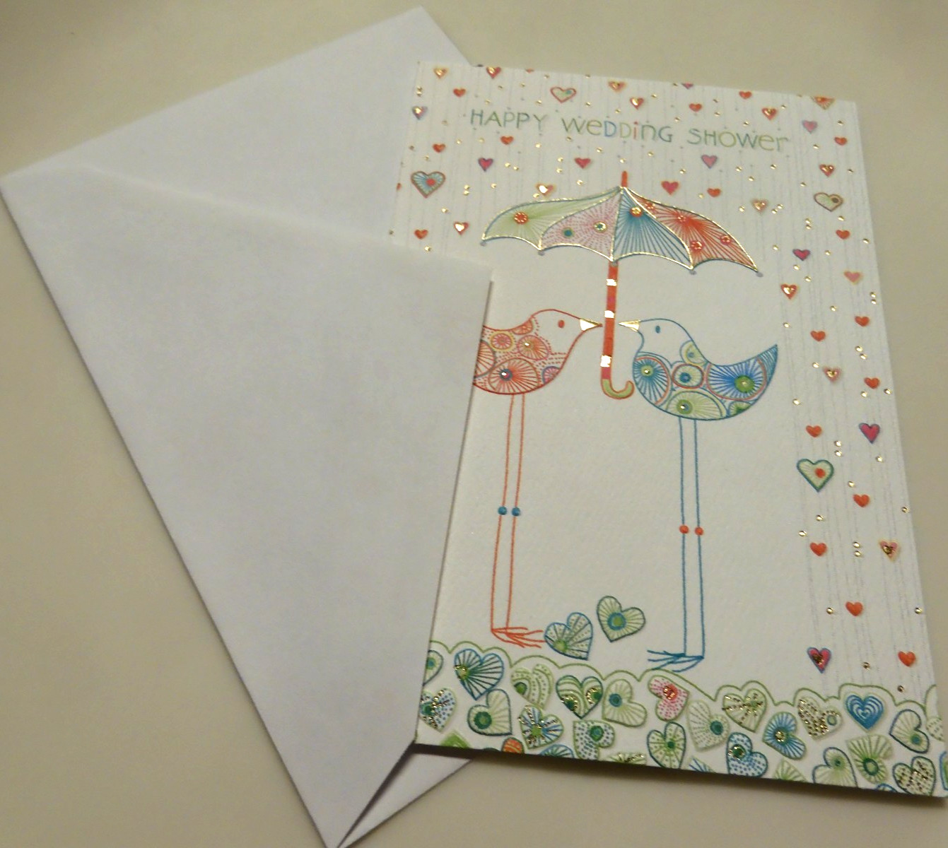 2 American Greetings Cards Turnowsky Happy Wedding Shower Birds & Umbrella