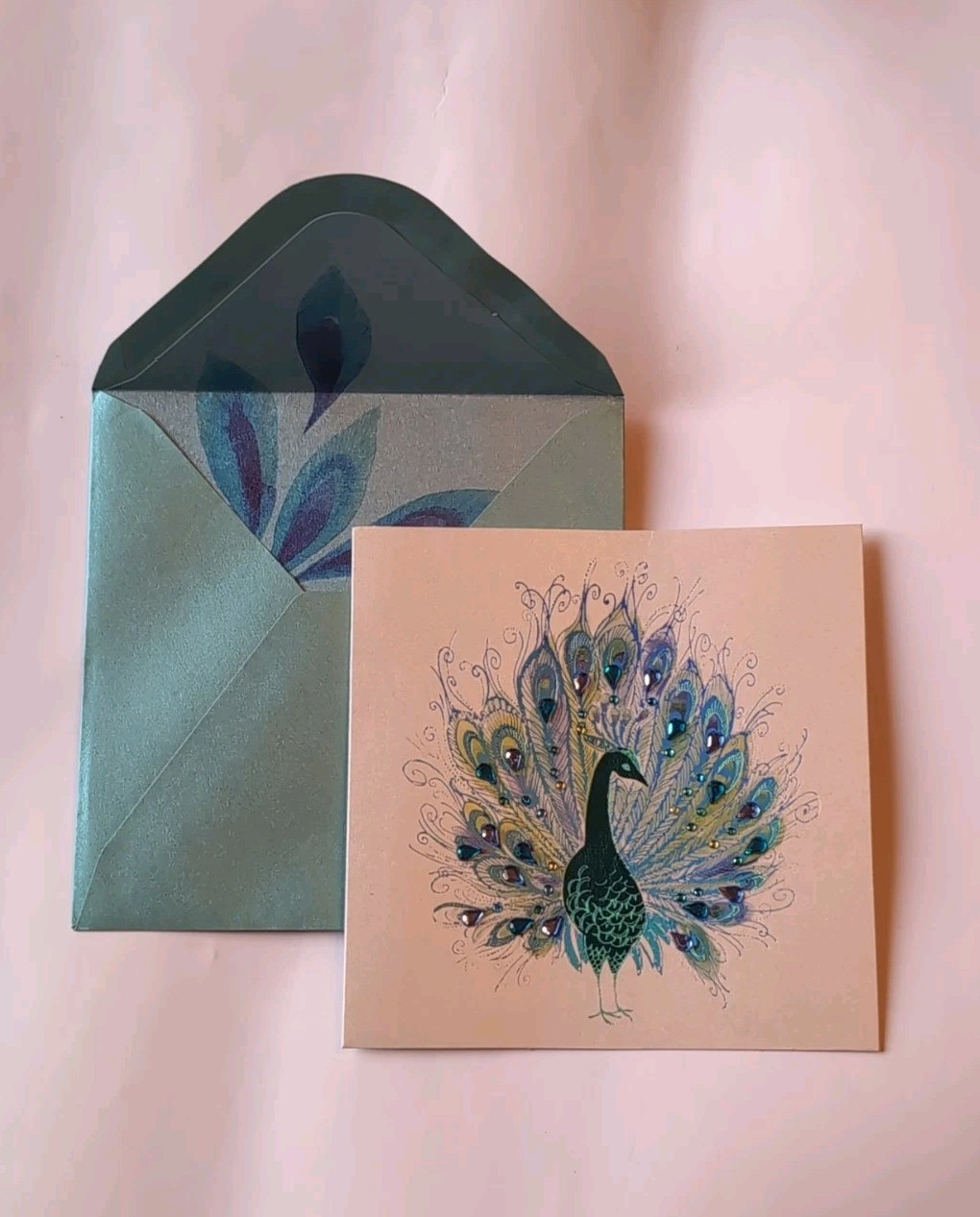 Papyrus Blank Card Embellished Peacock Multipurpose Coordinating Envelope