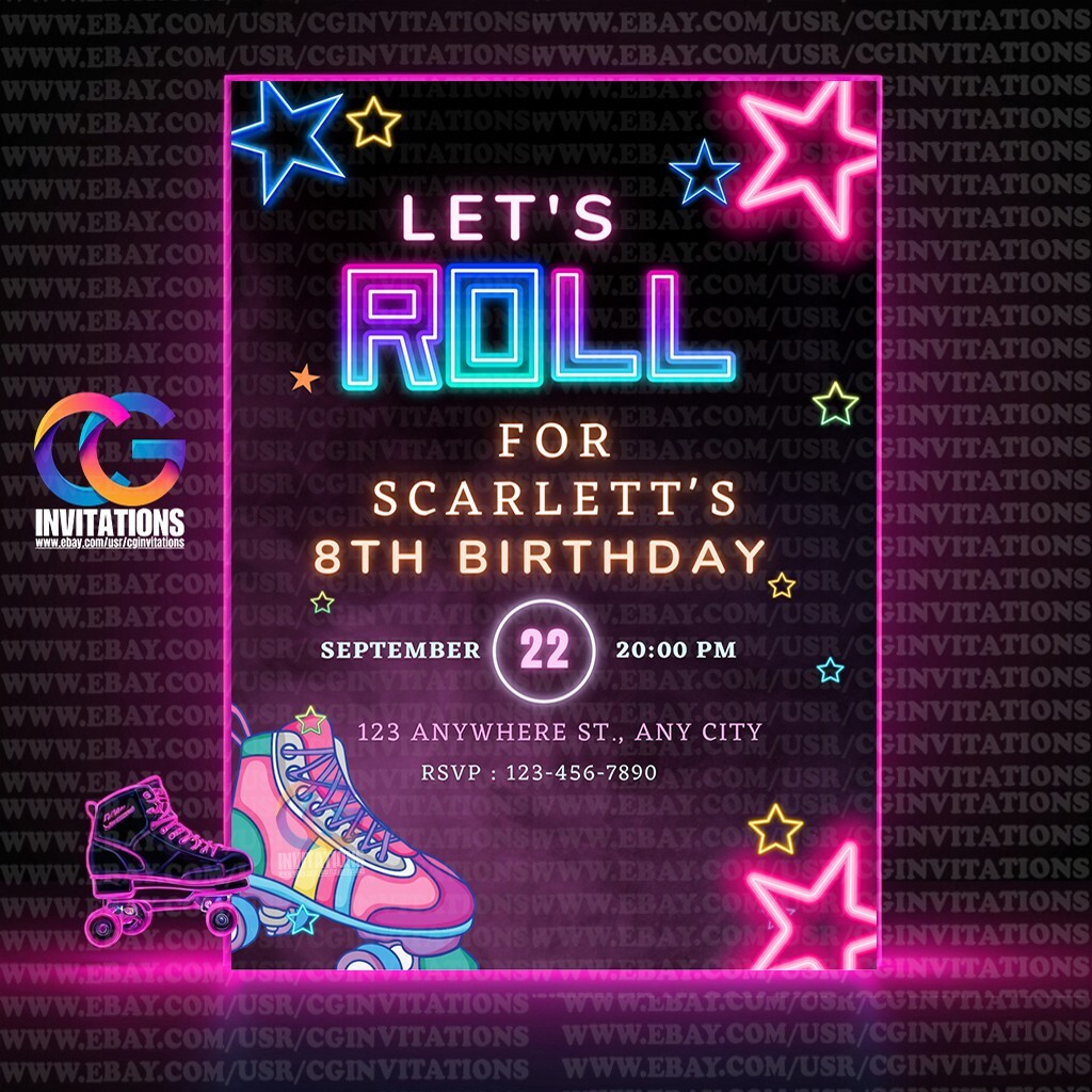 EDITABLE Let’s Roll Birthday Party Invite, Roller Skating Invitation Template