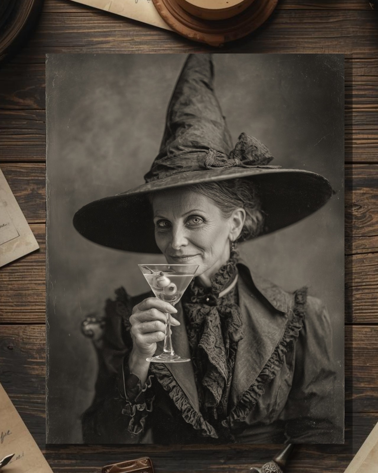 Vintage Victorian Witch Cocktail Card Gothic Dark Humor Antique Style Photograph