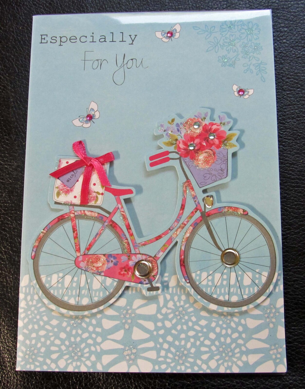 For Arts Sake Greeting Card Bicycle Floral Butterfly Birthday R8