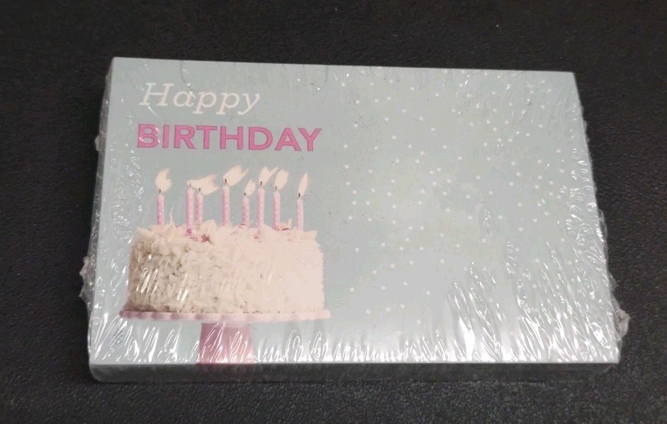 50 Floral Enclosure Cards, “Happy Birthday” with Cake & Candles, Pink & Blue