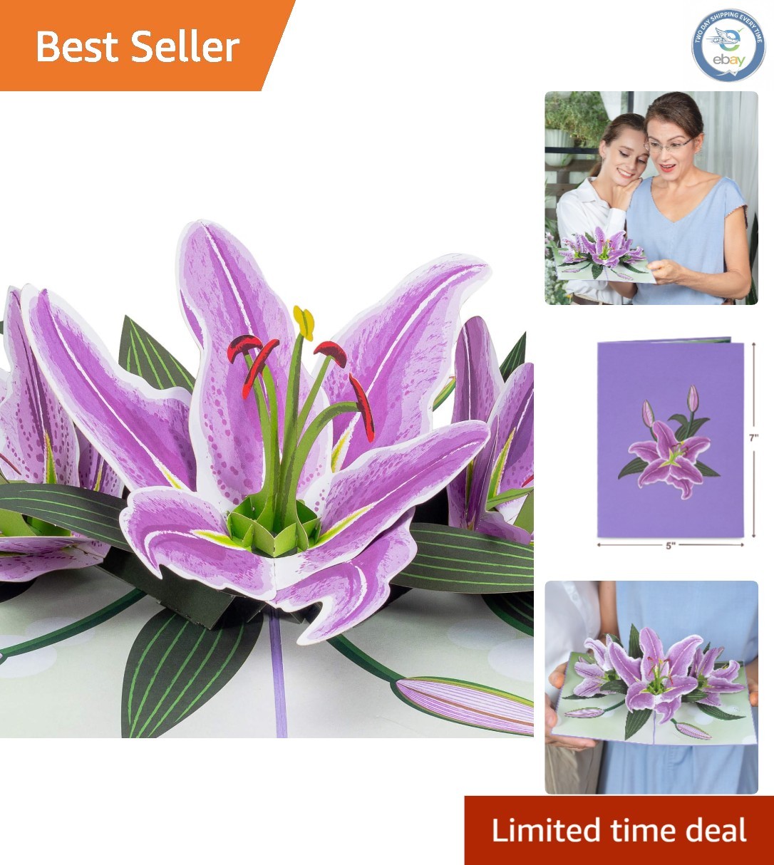 Exquisite 3D Purple Lilies Pop-Up Card for Valentine’s Day & All Occasions