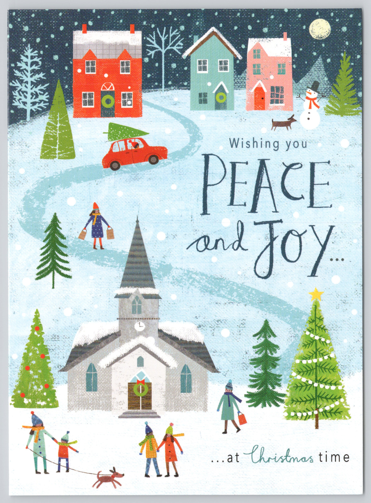 Greeting Card Wishing You Peace and Joy at Christmas – Snow Winter Village Scene