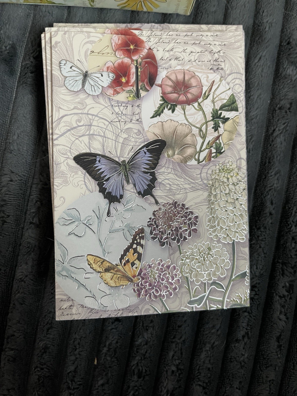 Punch Studio Purple Butterfly 9 Cards/Envelopes Vtg Style White Rhinestone