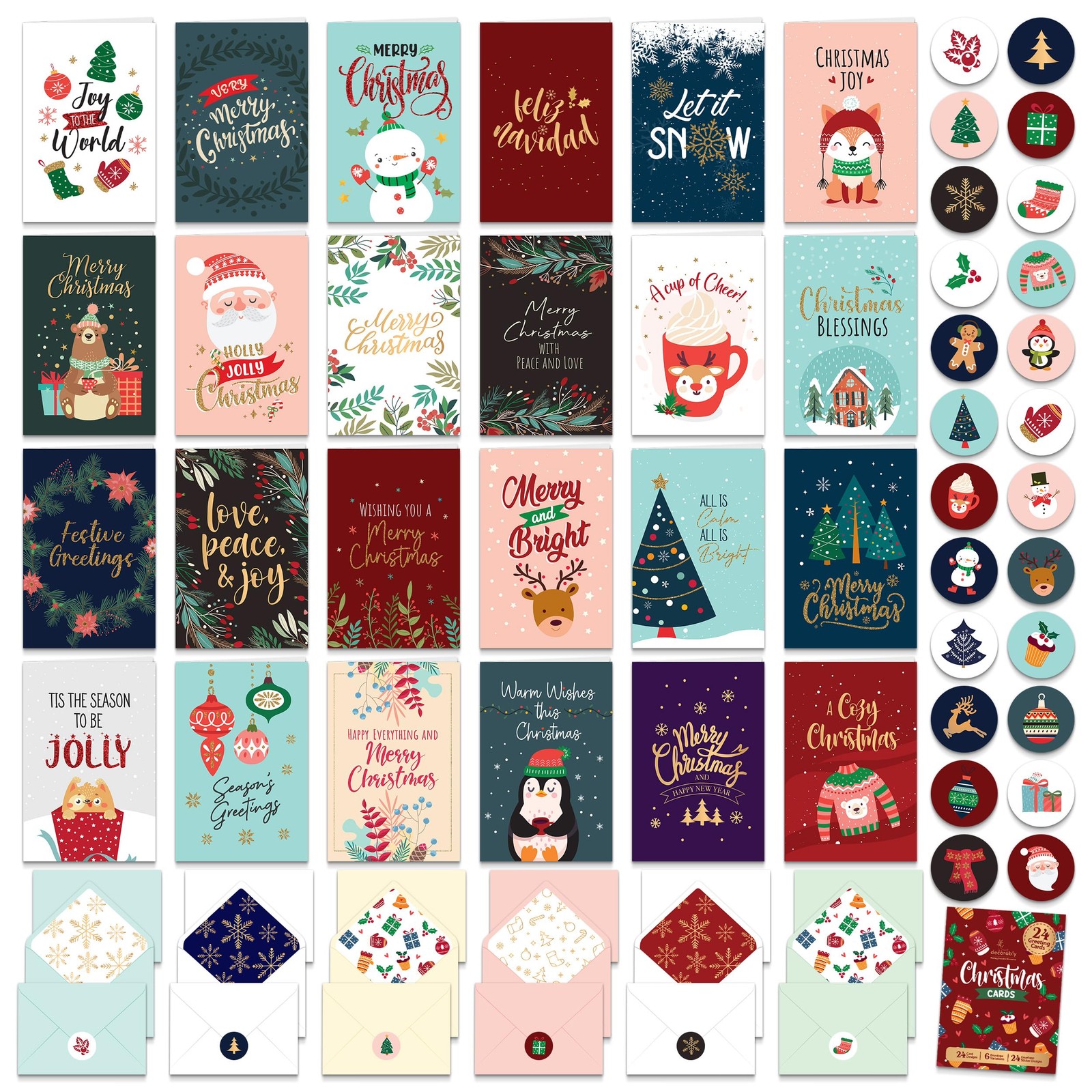 Decorably 24 Pack Foiled & Glittery 6x4in Assorted Box 6×4 inches, Christmas