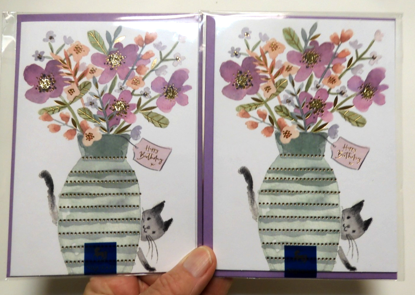 2 Cards Niquea.D High Quality Birthday Flowers Vase and Cat Love on Birthday