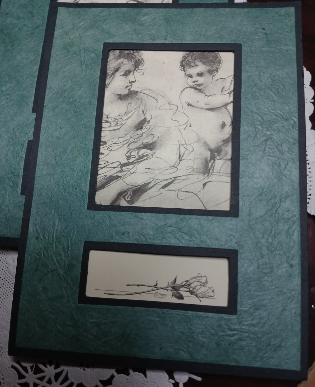 5 Mother & child Sketched Art- Window scene Blank Cards 6.25″ x 4″ w Envelopes