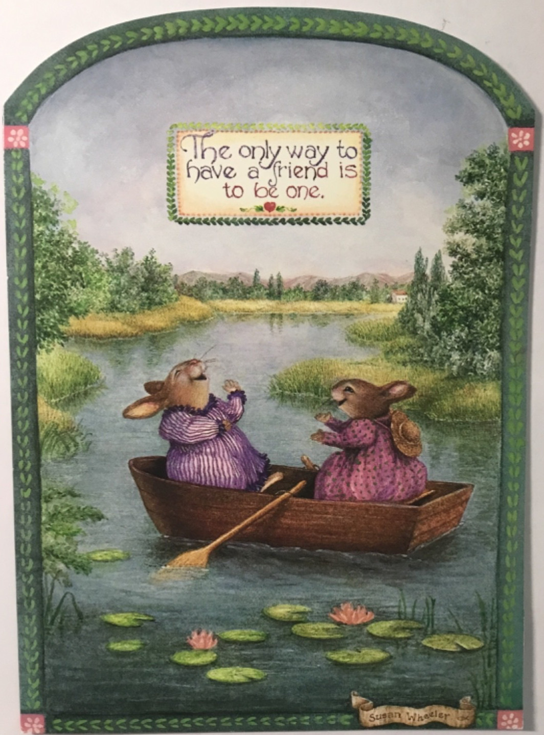Sunrise- Susan Wheeler- Friendship – Two Bunnies In Row Boat- Vintage 1994