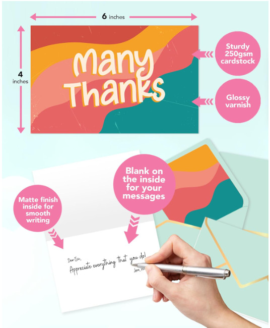 Thank You Gratitude Cards with Envelope and Sticker