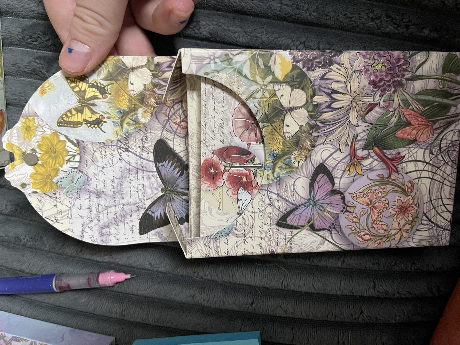 Punch Studio Purple Butterfly 9 Cards/Envelopes Vtg Style White Rhinestone