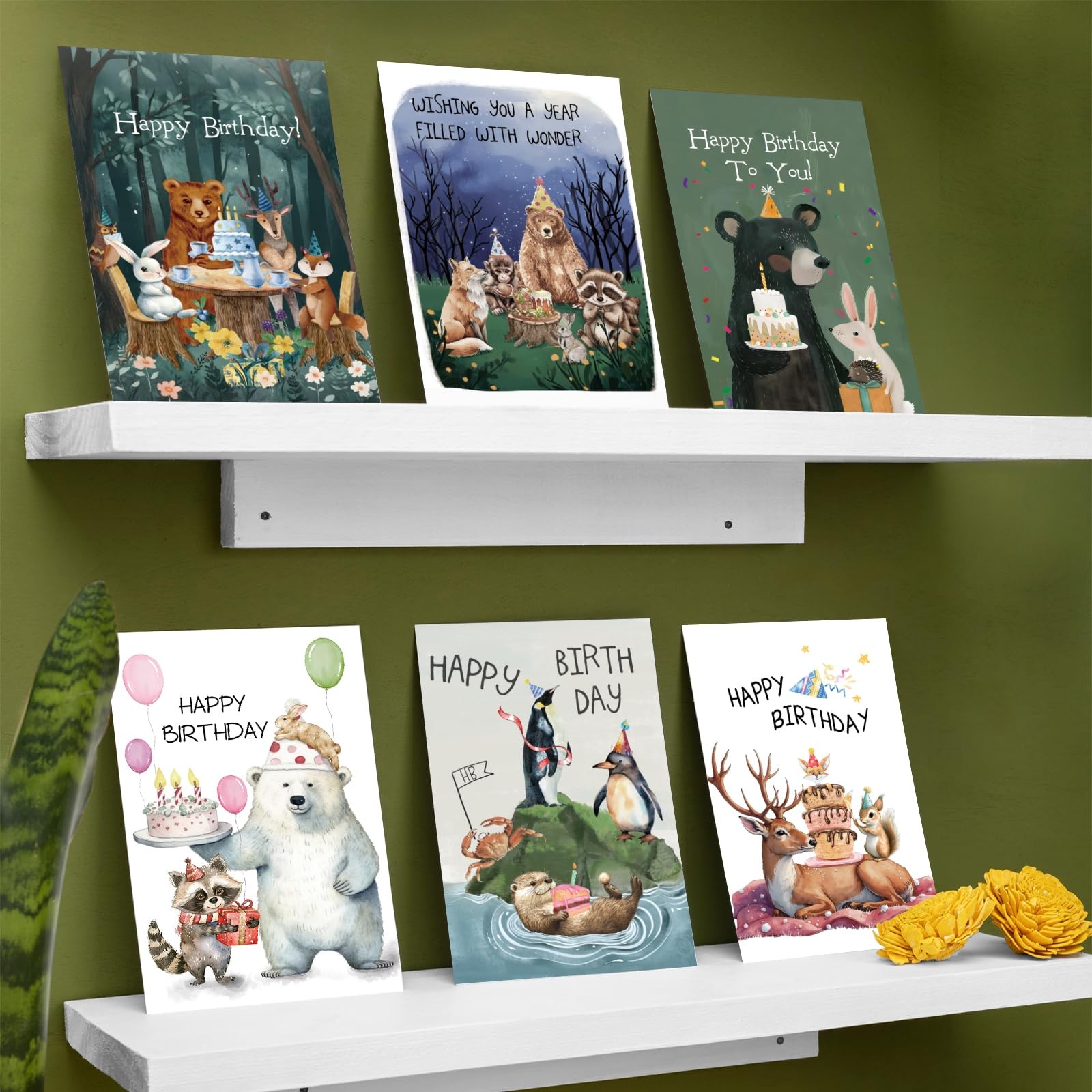 24 Pack Woodland Animals Birthday Cards Bulk, Rustic Forest Animal Birthday Card