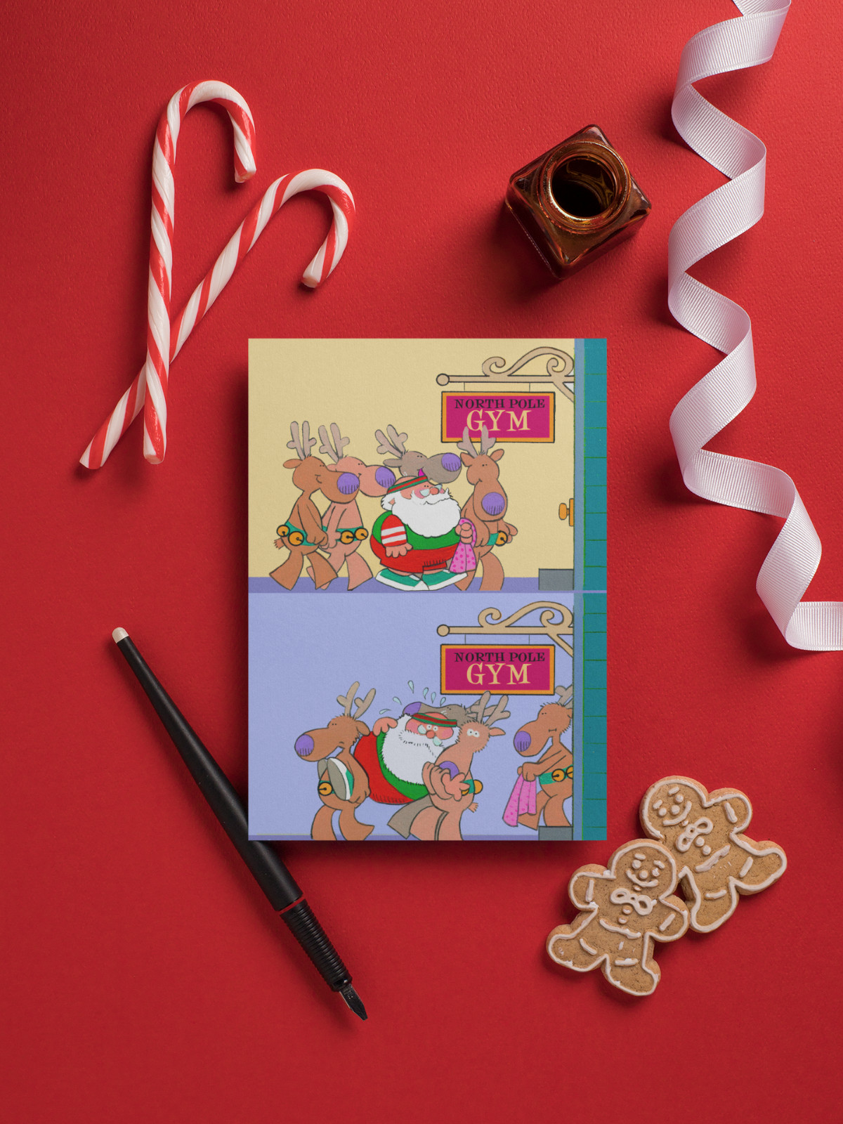 Funny Exercise Santa Holiday Card, 12-Pack w/Envelopes, A6 Size 6.25″ x 4.5″