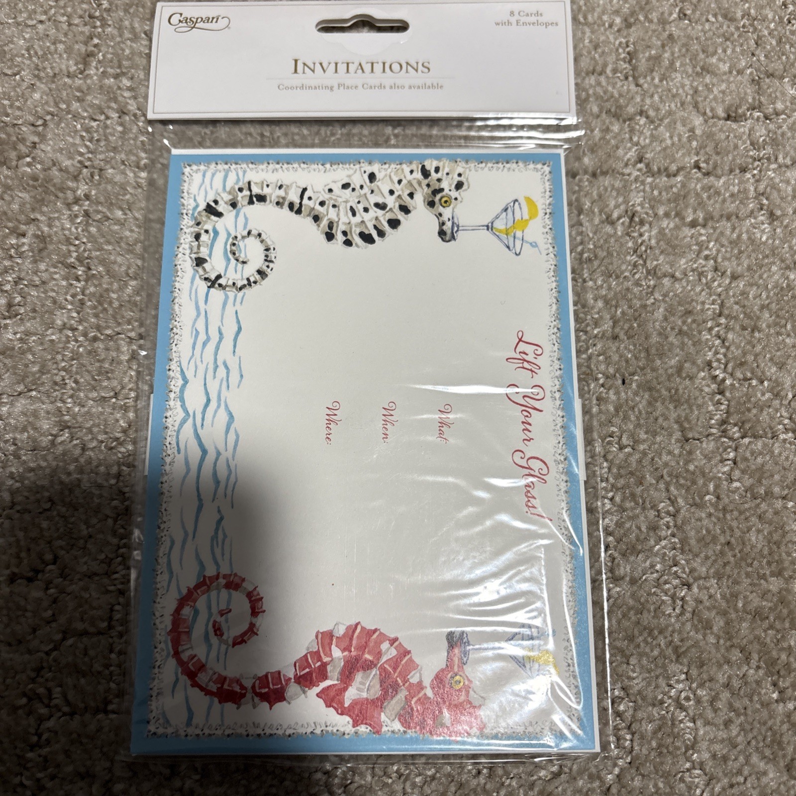 Caspari Invitations 8 Cards W Envelopes Seahorses