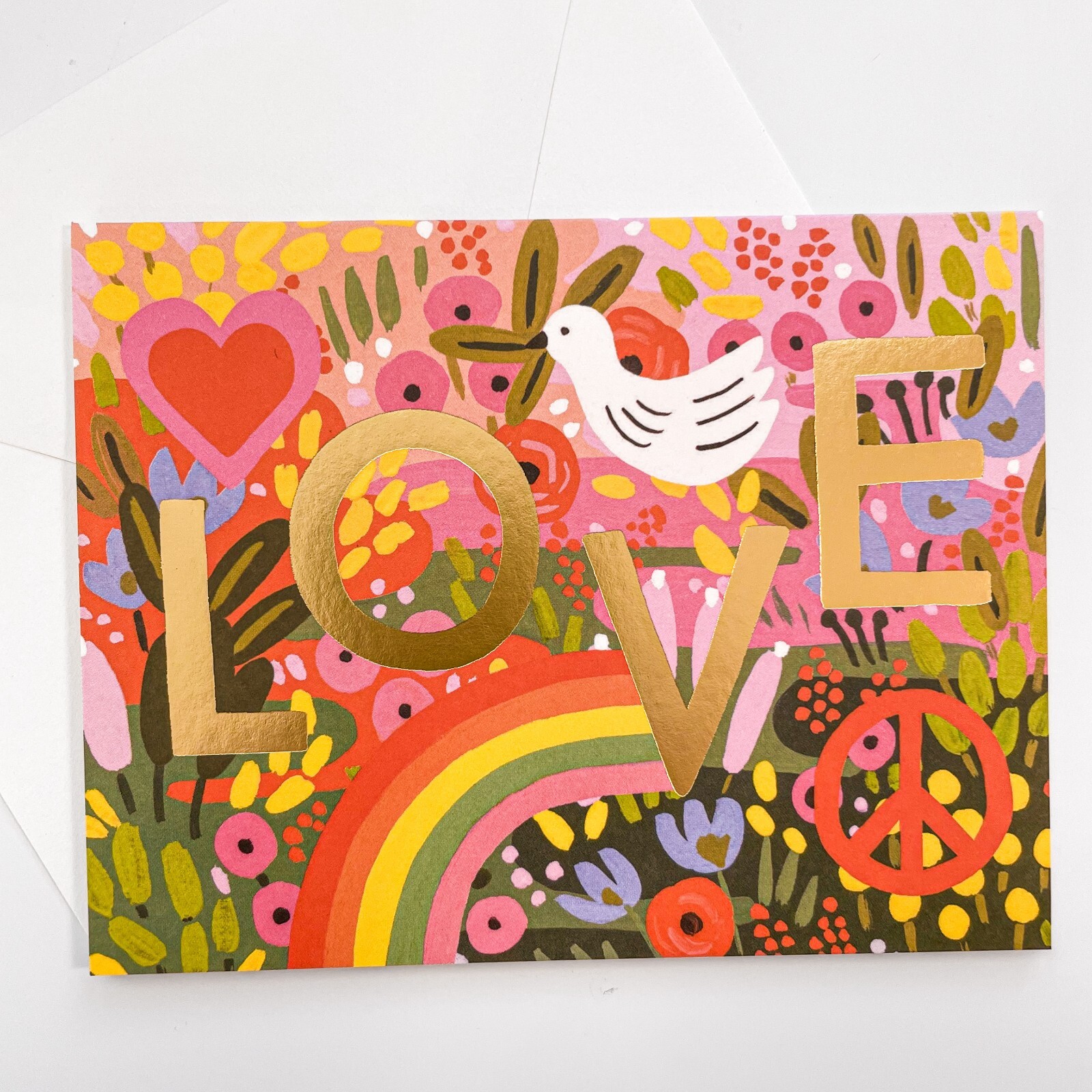RIFLE PAPER CO. Greeting Card & Envelope – “ALL YOU NEED IS LOVE” Gold Blank A2