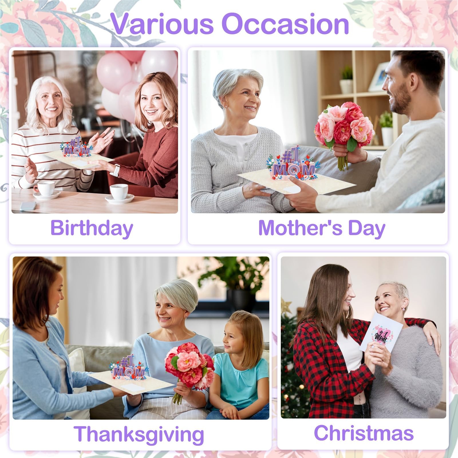 First Mothers Day Card 3D 1st MOM Flower Pop Up Card with Envelope Gift for Mom