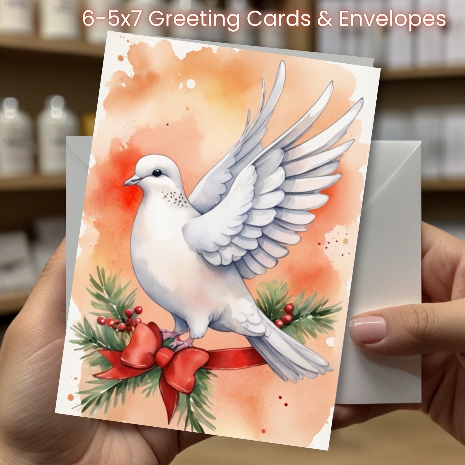Christmas Greeting Cards w/ Envelope – Set of 6 -5×7 Cards & Envelopes L#046