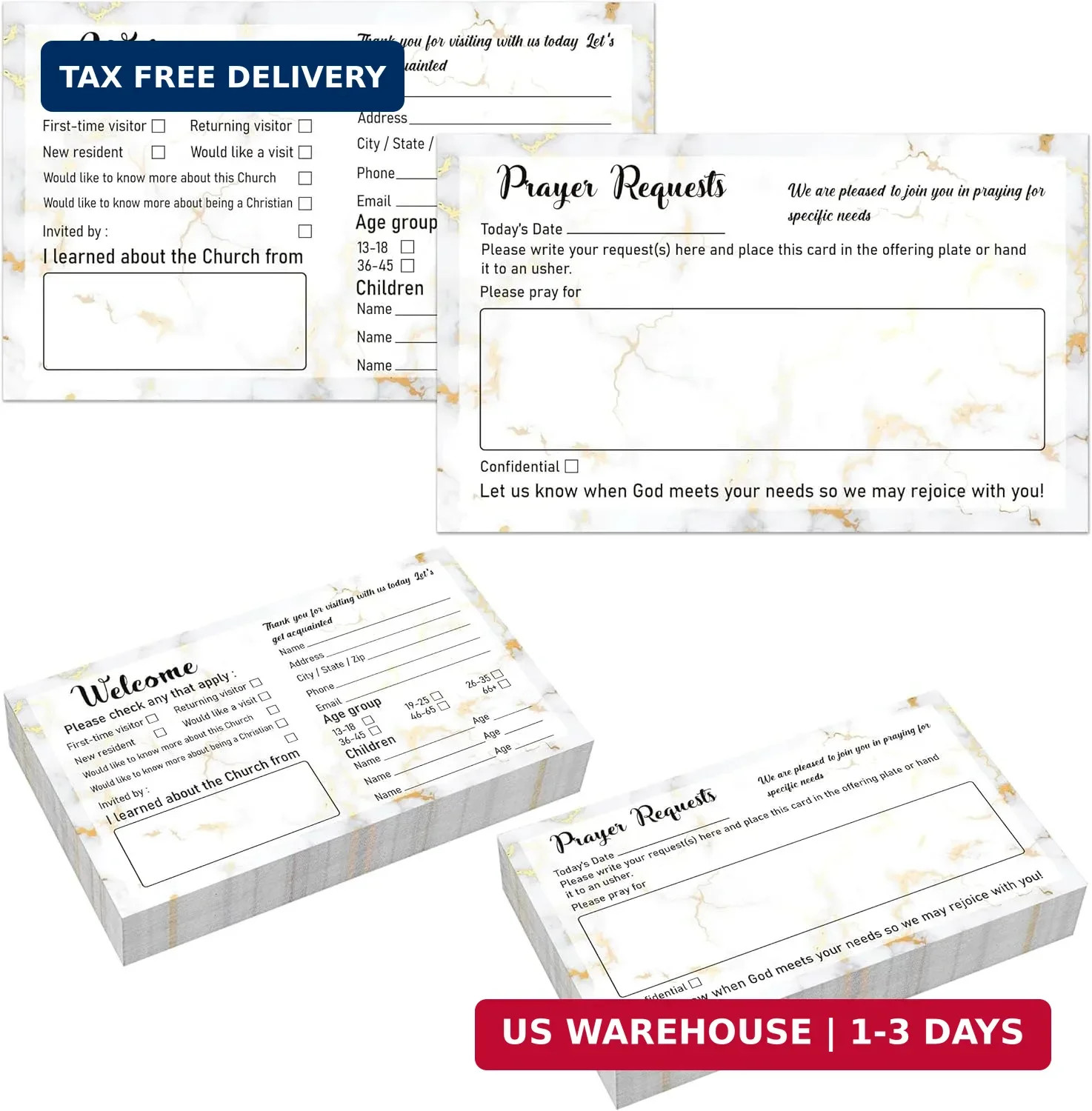 180 Pieces Church Visitor Cards Bulk Marble Decorative Prayer Request and Welcom