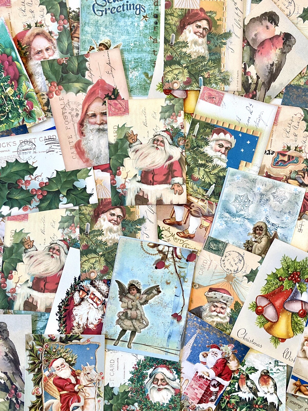 Christmas Card Prints Lot Of 50+ Vintage Xmas Cards Tags Christmas Decor #CL50
