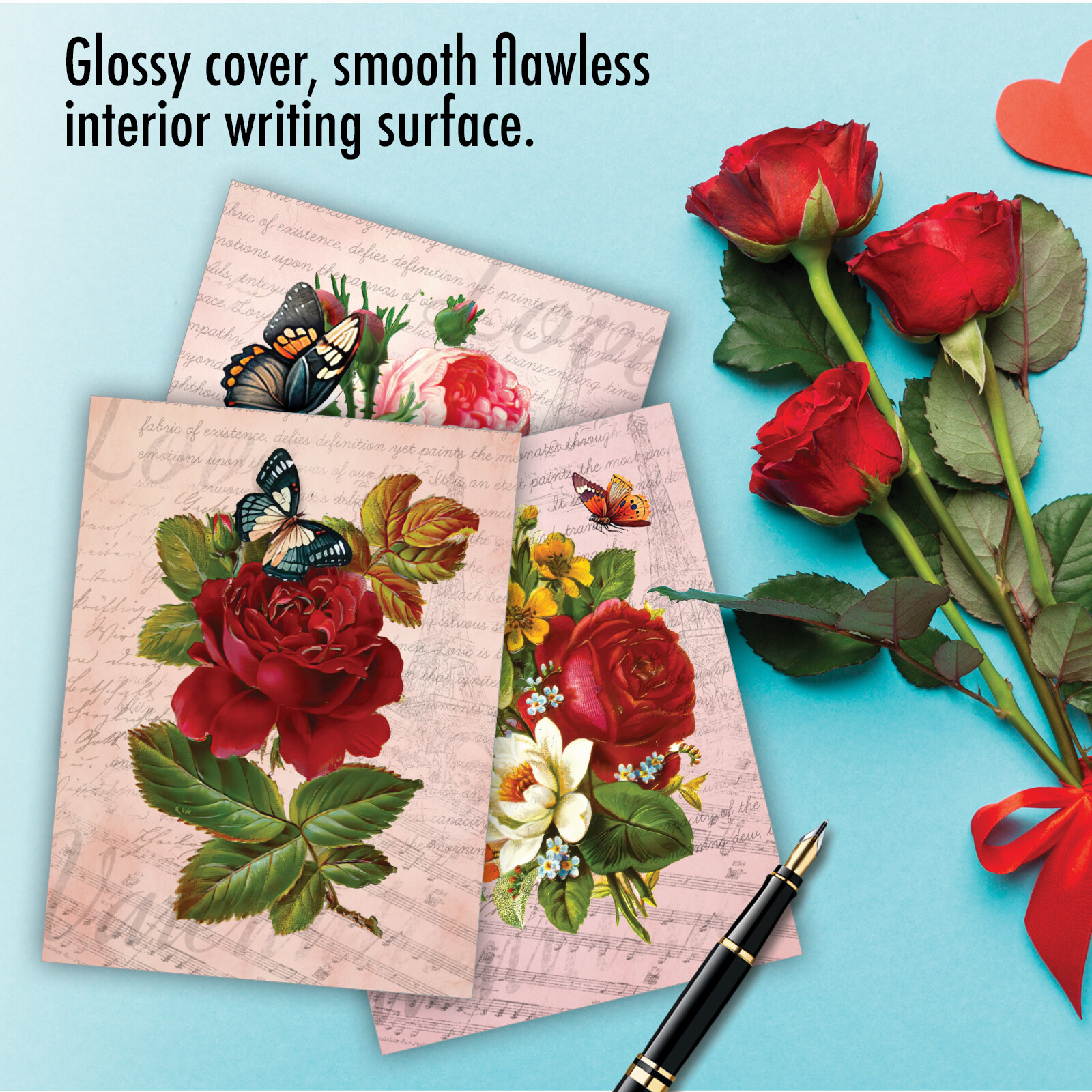 20 Asst’d Valentine’s Day Set 4×5.12″ w/Env. (10 Designs) Vintage Blossoms