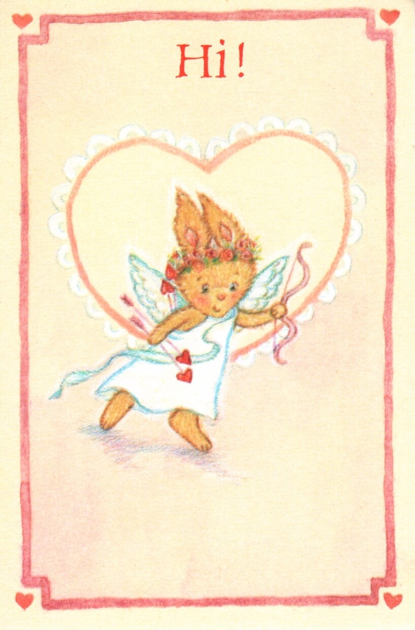 Happy Valentine’s Day Cupid Bunny Bow & Arrow Hearts Theme Greeting Card