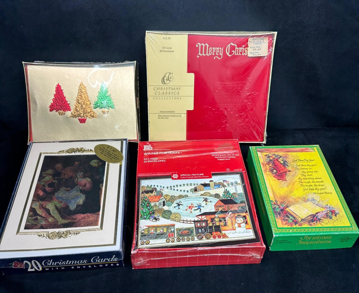 Christmas Card Boxes Lot of 5 1980’s Christmas Cards Ephemera Junk Journal