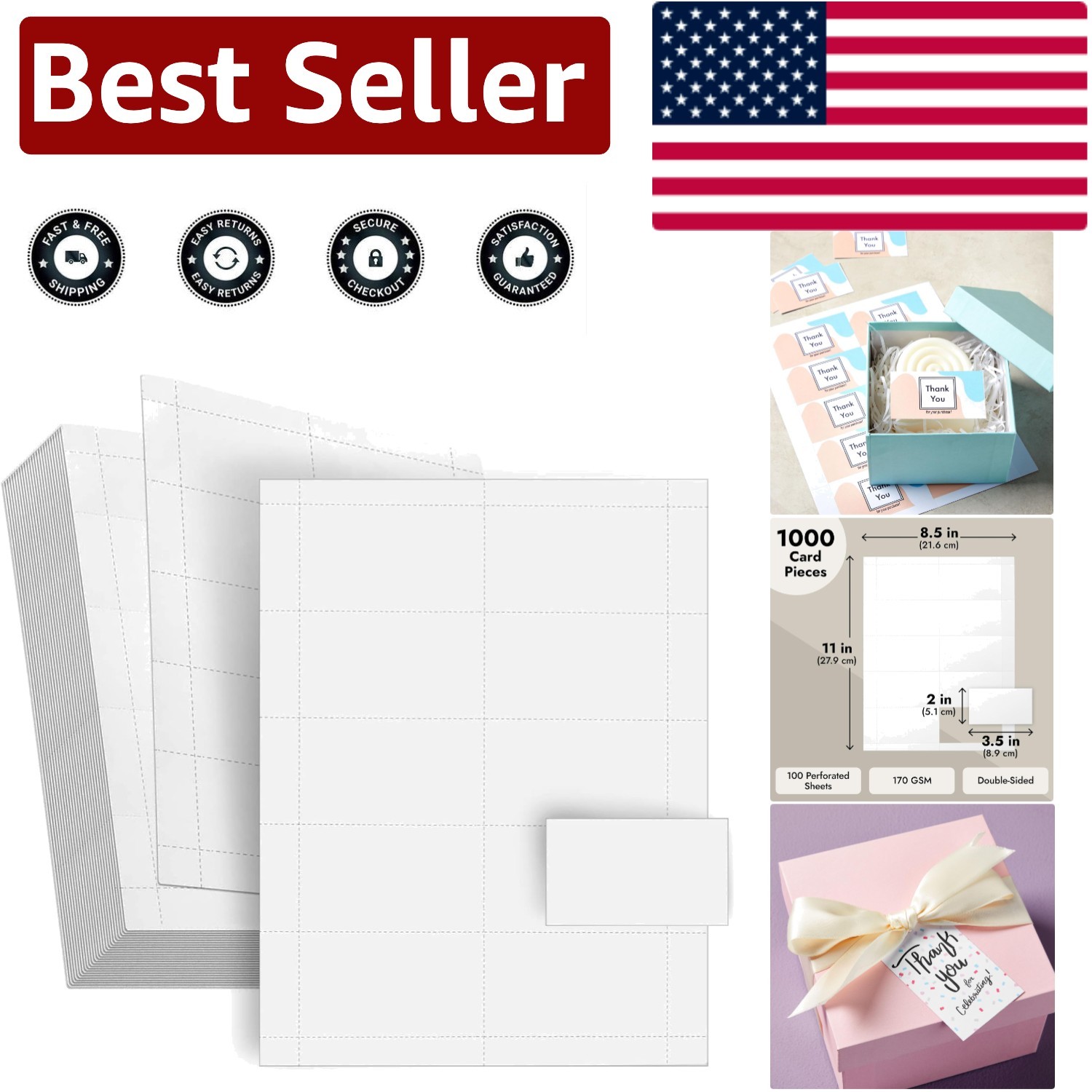 Customizable Printable Business Cards – 3.5 x 2 in – 100 Sheets, 1000 Perforated